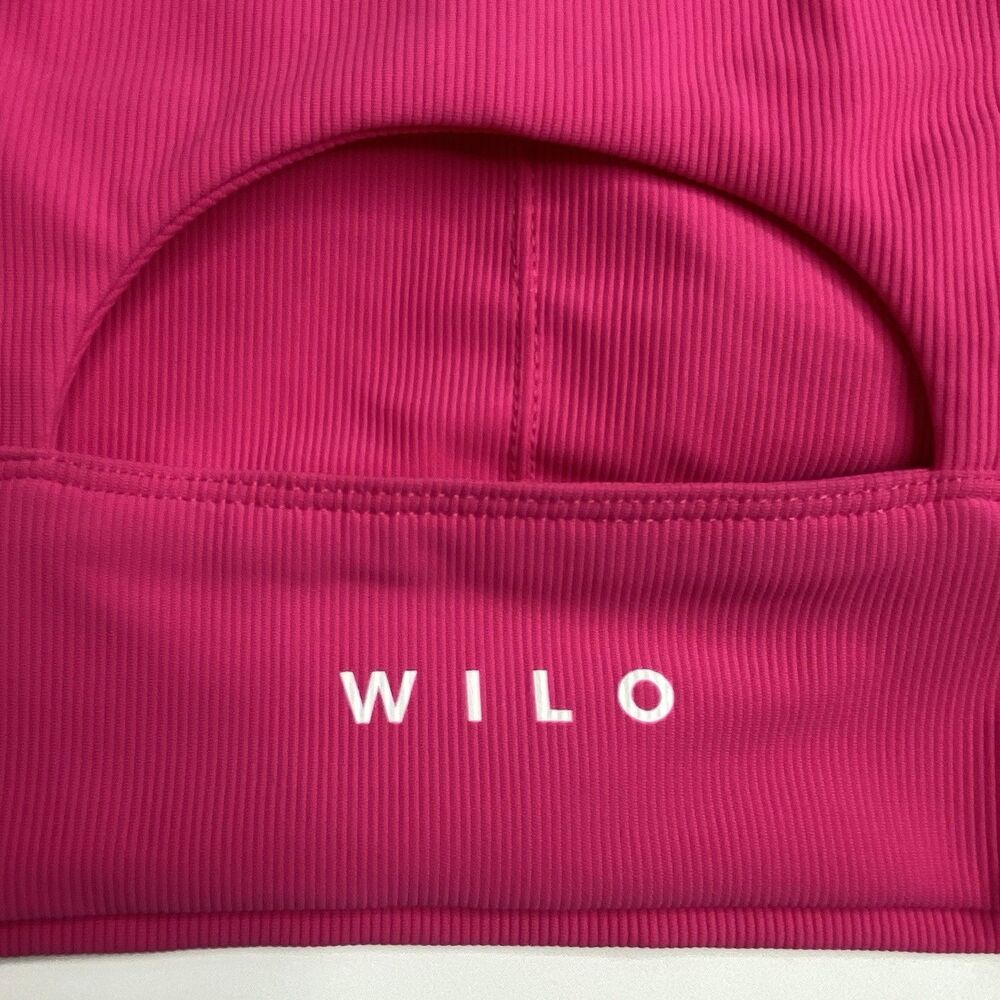 WILO Pink Ribbed Knit Color Block Racerback Keyhole Sports Bra Size Small - Picture 6 of 10
